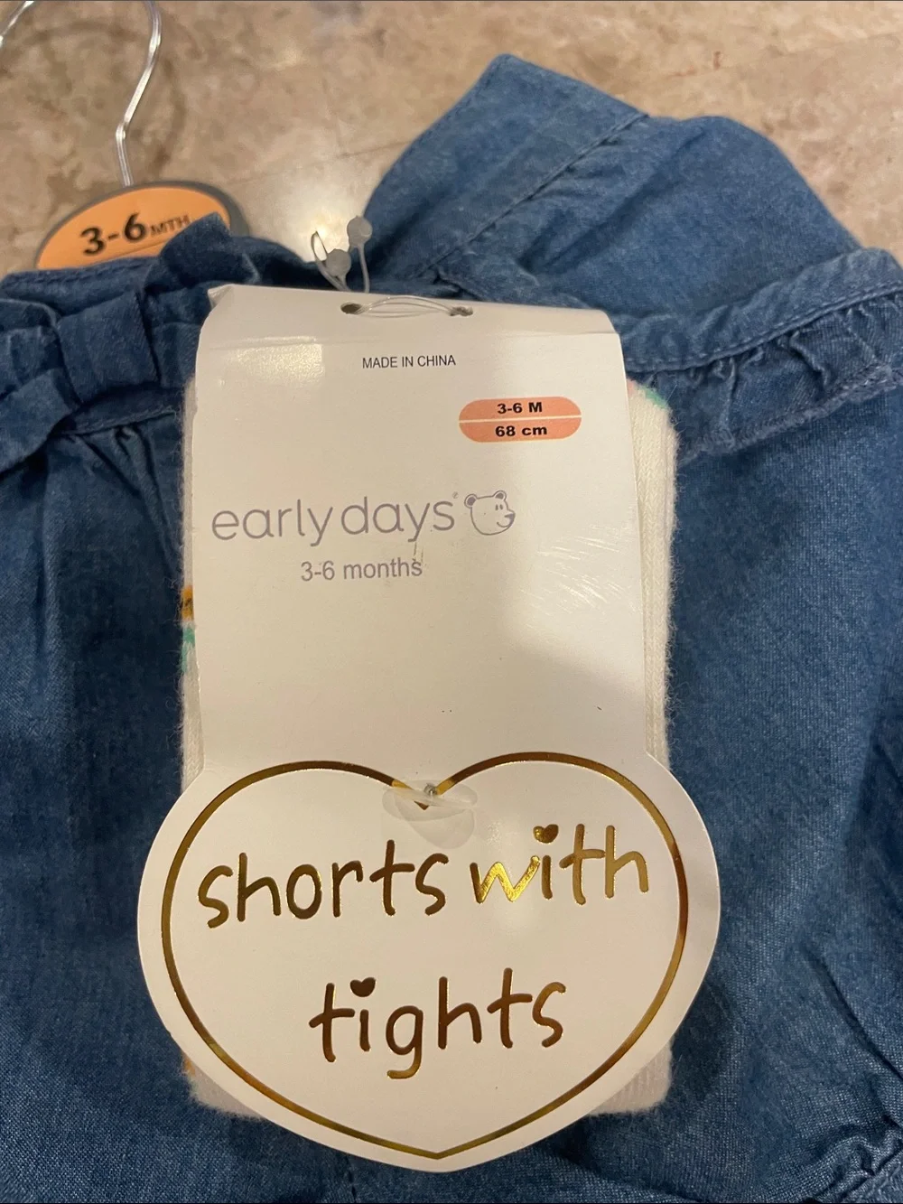 🔥 NWT🔥 Denim Blue Baby Shorts with Tights, Carters onesie and Okie Dokie pants